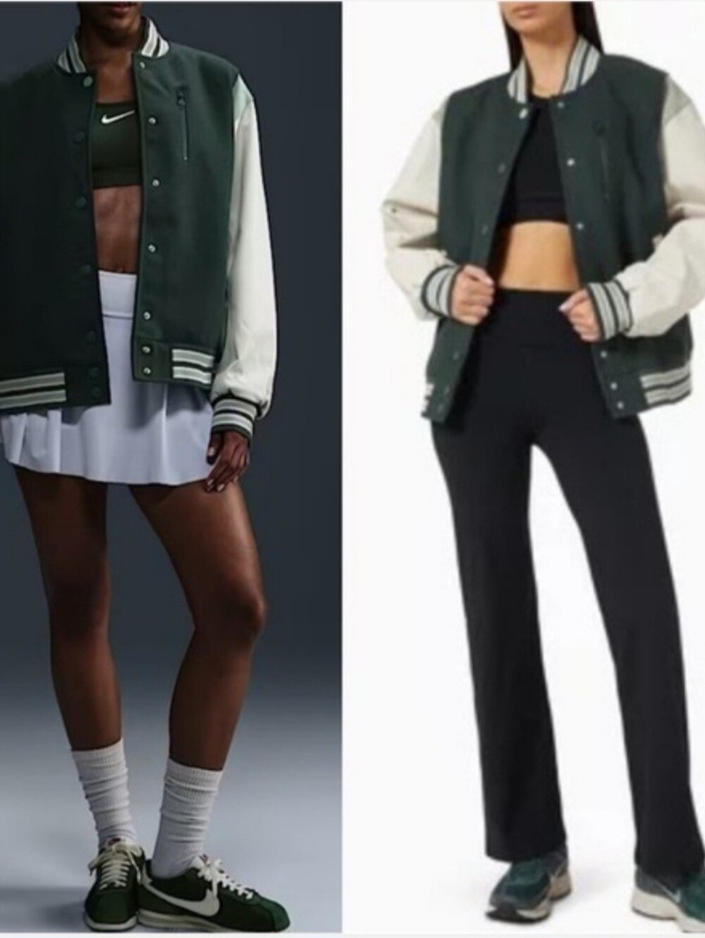 ✨️Nike Destroyer Two-Tone Varsity Jacket in Dark Green and Cream ✨️